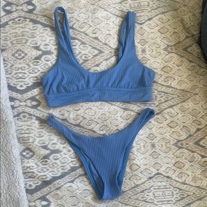 Vitamin A Ribbed Scoop Bikini Set in Dusty Blue